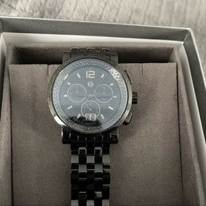 EUC-MICHELE DIAMOND SPORT SAIL NOIR BLACK CHRONO WATCH WITH STAINLESS BAND